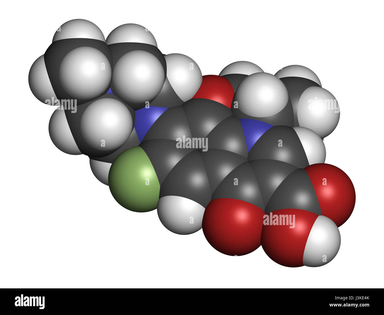Ofloxacin Fluorchinolon-Antibiotika Medikament-Molekül. Atome sind als  Kugeln mit konventionellen Farbcodierung vertreten: Wasserstoff (weiß),  Kohlenstoff (grau Stockfotografie - Alamy