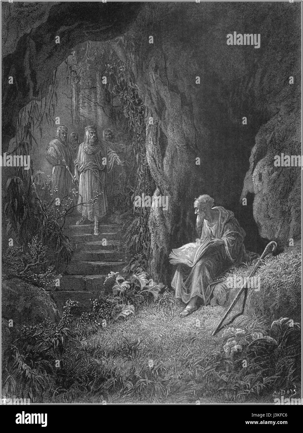 Idylls of the King ist eine Sammlung arthurischer Legenden von Alfred, Lord Tennyson. Dieses Gedicht, Teil der Serie, beschäftigt sich mit Themen wie Ritterlichkeit, Ehre und den legendären Figuren des Hofes von König Artus. Stockfoto