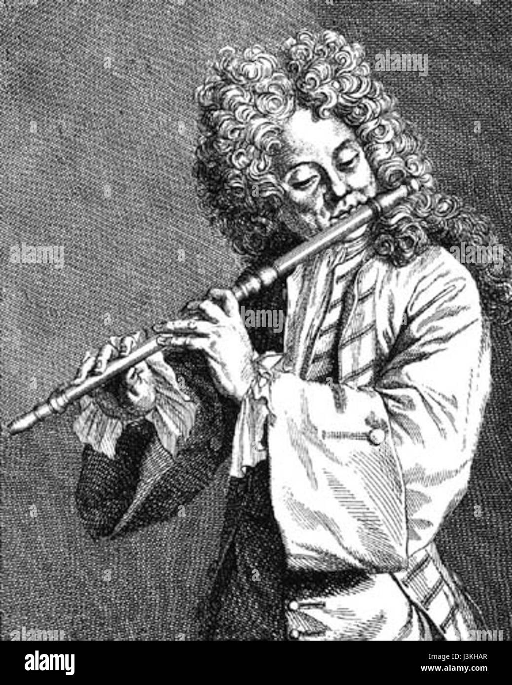 Hotteterre war ein französischer Komponist und Musiker aus der Barockzeit, bekannt für seine Arbeit in der Entwicklung und Popularisierung von Holzblasinstrumenten, insbesondere Flöte und Blockflöte. Stockfoto