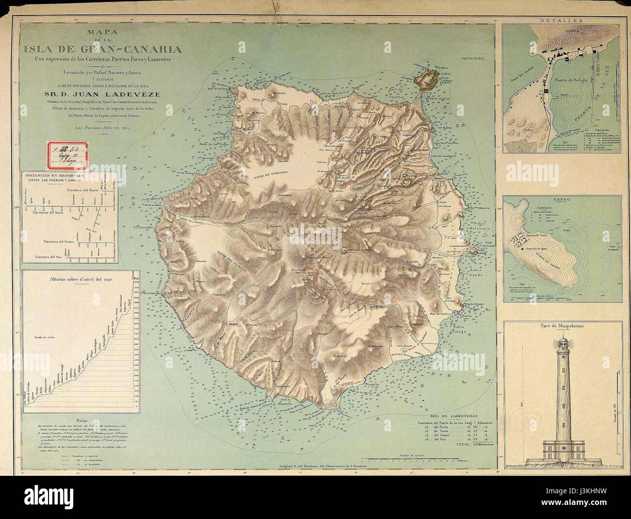 Gran Canaria & Las Palmas & Gando & Maspalomas Leuchtturm alte Karte 1895 Stockfoto