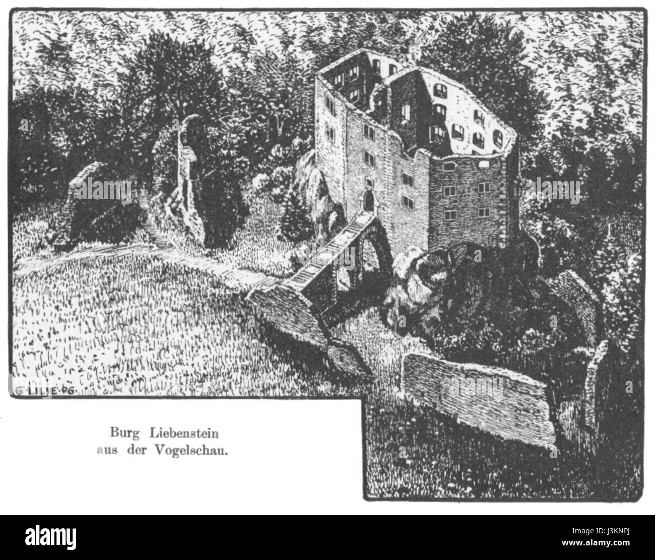 Die GL06 Liebenstein Burg ist eine historische Burg in der Region Liebenstein. Die Burg ist für ihre mittelalterliche Architektur bekannt und ist ein wichtiges Wahrzeichen, das die feudale Geschichte und strategische Bedeutung der Region widerspiegelt. Stockfoto