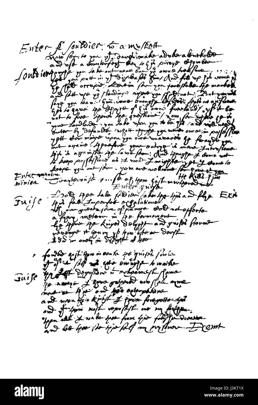 Handschrift-Marlowe-Massaker von Paris Stockfoto