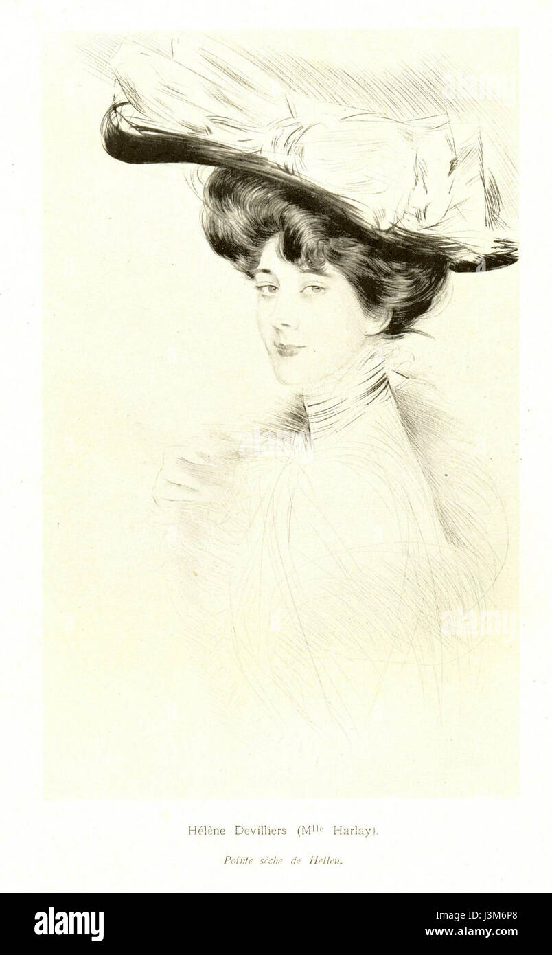 Helleu Harlay bezieht sich auf ein bestimmtes Bild oder eine Illustration, möglicherweise in Bezug auf die Werke von Künstlern oder Illustratoren. Der Name Helleu deutet auf eine Verbindung zum berühmten französischen Künstler Paul CÃ©sar Helleu hin, der für seine Porträts und Illustrationen von Frauen im späten 19. Jahrhundert bekannt ist. Stockfoto