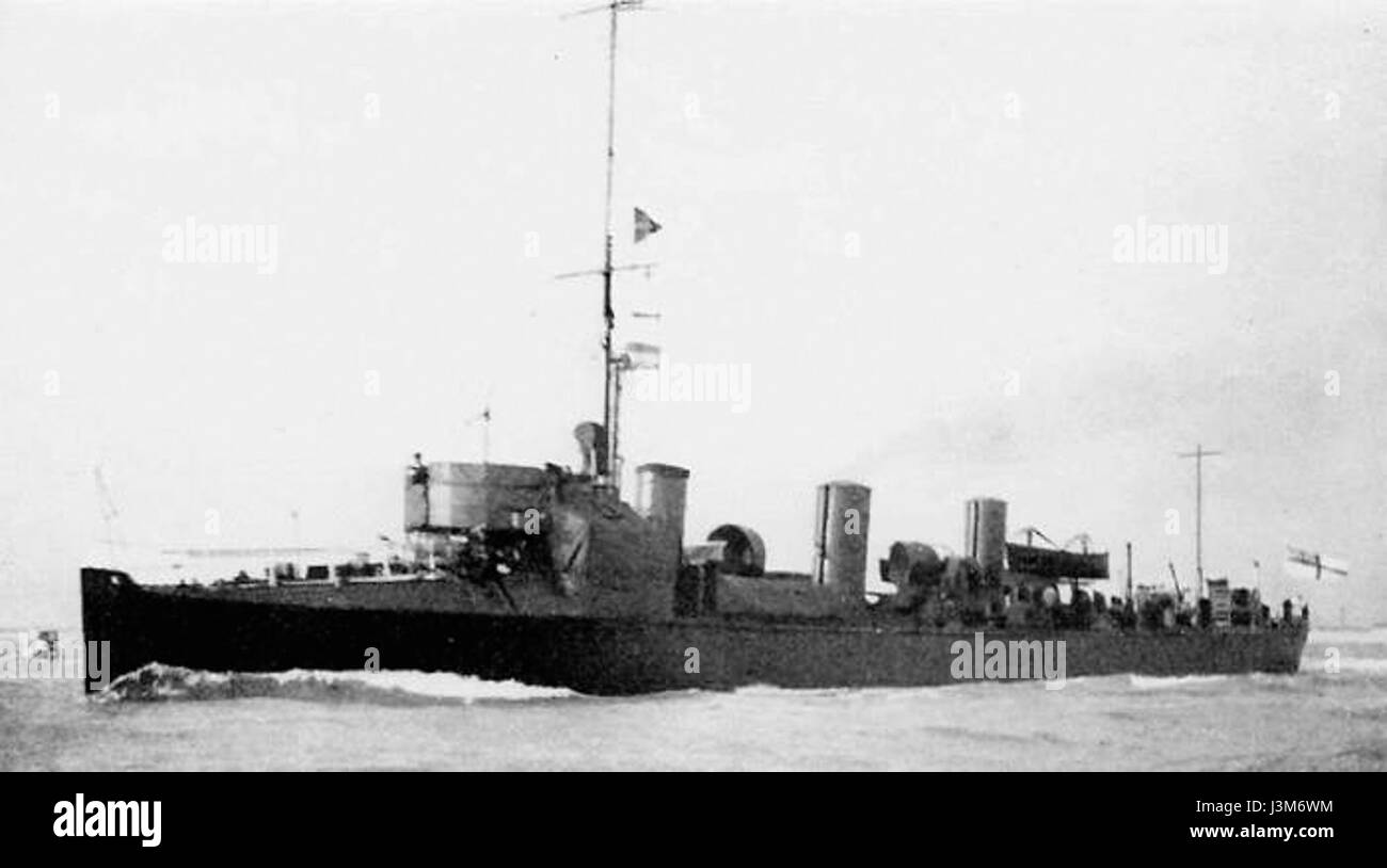 Die HMS Velox war ein britischer Torpedoboot-Zerstörer (TBD), der in der Royal Navy diente. Das Schiff war Teil der britischen Flotte des frühen 20. Jahrhunderts und spielte während seines Dienstes, insbesondere im Ersten Weltkrieg, eine Rolle in der Seekriegsführung Stockfoto