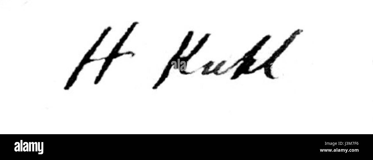 Heinrich Kuhls Unterschrift bezieht sich auf eine historische Unterschrift, die möglicherweise mit seinem Werk oder einem bestimmten Dokument verbunden ist und Einblick in seine Identität und berufliche Rolle bietet. Stockfoto