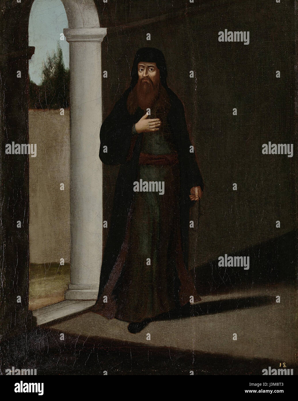 „Griekse geestelijke“ ist ein Gemälde aus der Sammlung des Rijksmuseums, das ein griechisches Geistliches darstellt und die religiösen und kulturellen Themen der Zeit widerspiegelt. Das Kunstwerk veranschaulicht die Verwendung von Porträts zur Vermittlung von Status und Identität. Stockfoto