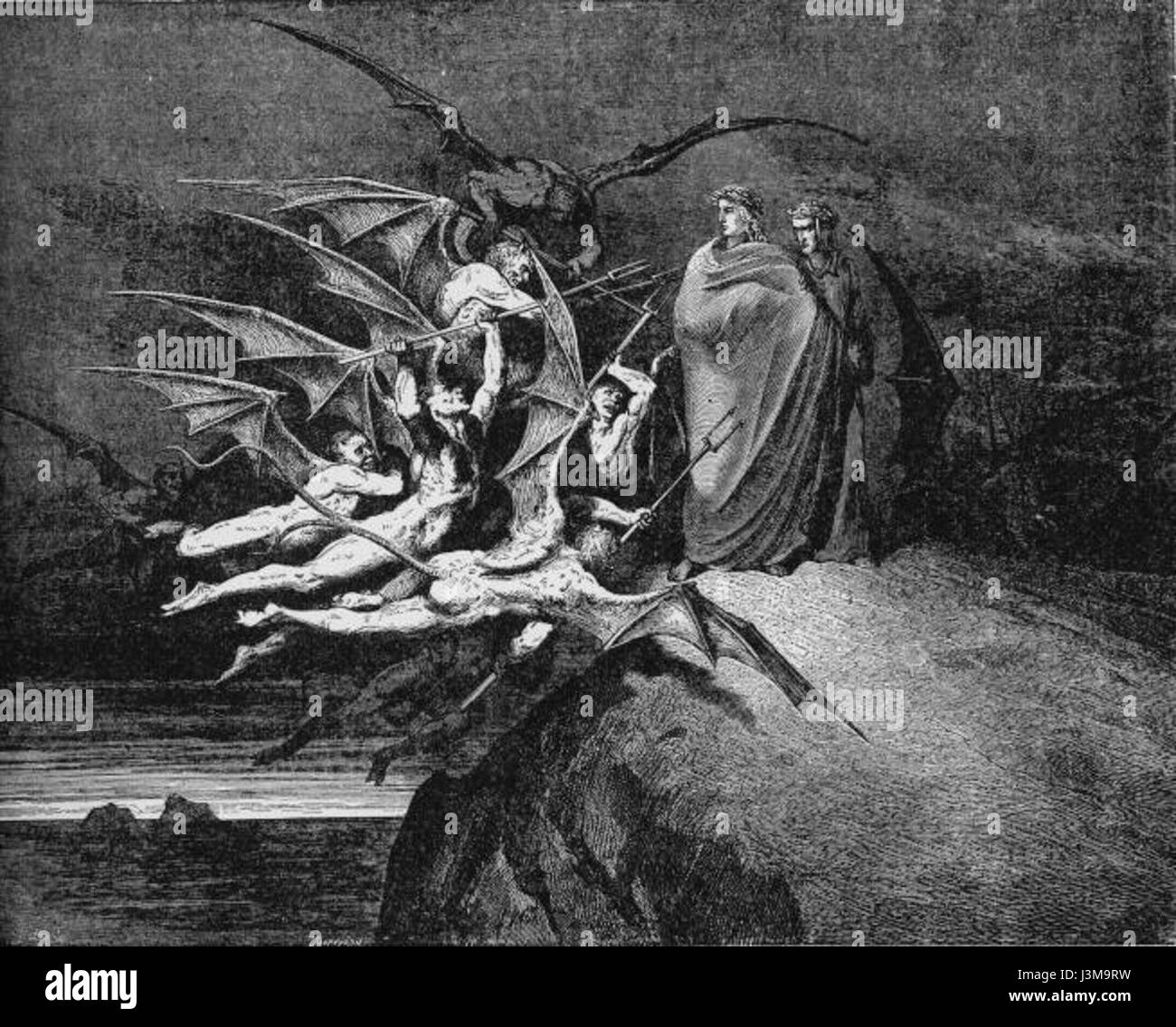 Gustave DorÃ 'Inferno' ist eine Reihe von Illustrationen, die auf Dante Alighieris 'Göttliche Komödie' basieren. DorÃ detailreiche Kunstwerke fängt die lebendigen und dramatischen Szenen der Hölle ein und zeigen seine außergewöhnliche Fähigkeit, die höllischen Landschaften und Charaktere darzustellen. Die Illustrationen sind zu ikonischen Darstellungen von Dantes Werk geworden und gelten als Meisterwerke der Kunst des 19. Jahrhunderts. Stockfoto