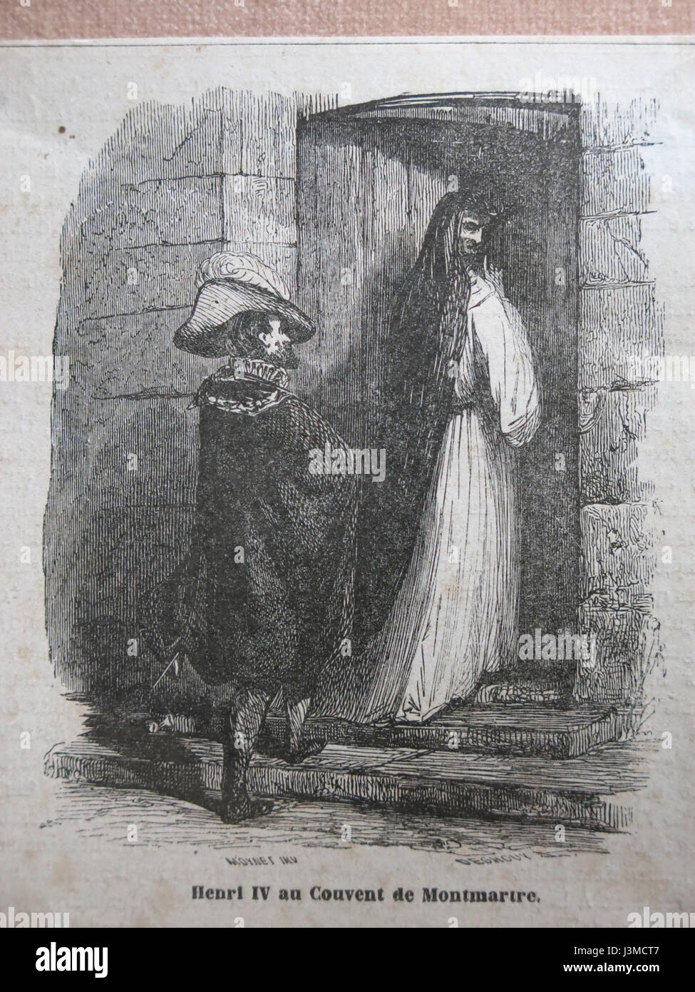 Henri IV. Im Kloster Montmartre ist ein historischer Moment, der in der Kunst festgehalten wird. Es zeigt die Anwesenheit des französischen Königs in Montmartre, einem bedeutenden Ort in der Pariser Geschichte, bekannt für seinen künstlerischen und politischen Einfluss während seiner Zeit. Stockfoto