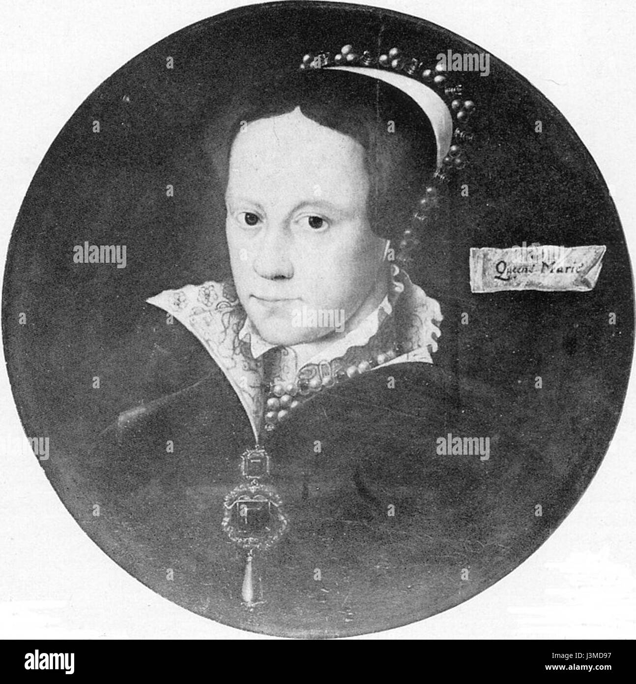 Diese Miniatur von Gerlach Flicke aus dem Jahr 1555 zeigt Königin Maria I. von England. Es ist Teil einer größeren Sammlung am Durham College, die ihr Bild während ihrer Regierungszeit hervorhebt. Stockfoto