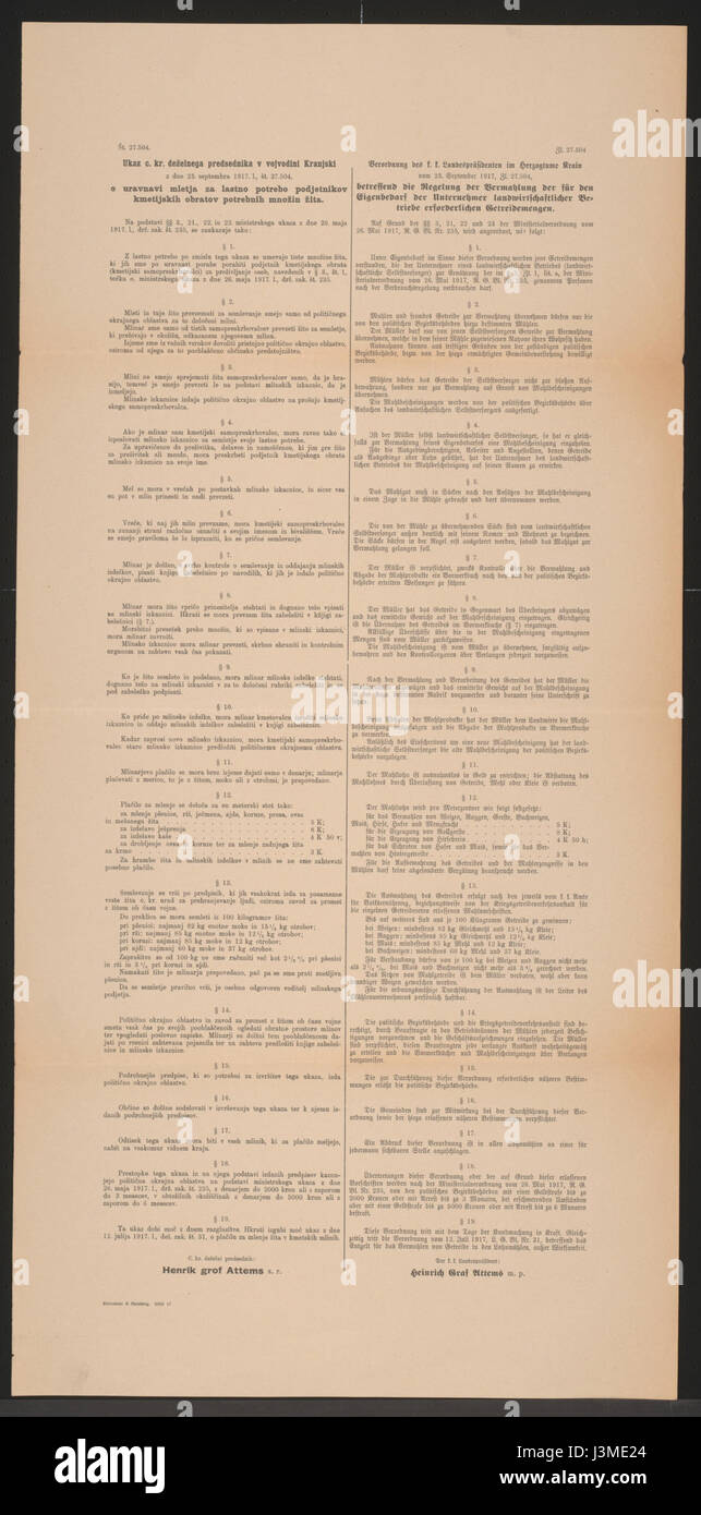 Getreidemenge FMStFV Laibach Mehrsprachiges Plakat 1917 Stockfoto