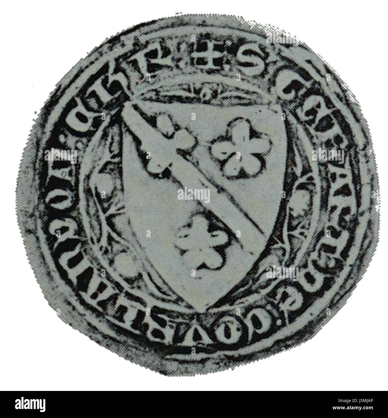 Gerard de Courlandon war ein französischer Adliger, geboren 1314, der für seine Rolle in der mittelalterlichen französischen Gesellschaft bekannt war. Er hatte die Oberherrschaft von Arcis-le-Ponsart und war an den politischen Angelegenheiten des lokalen Adels beteiligt. Stockfoto