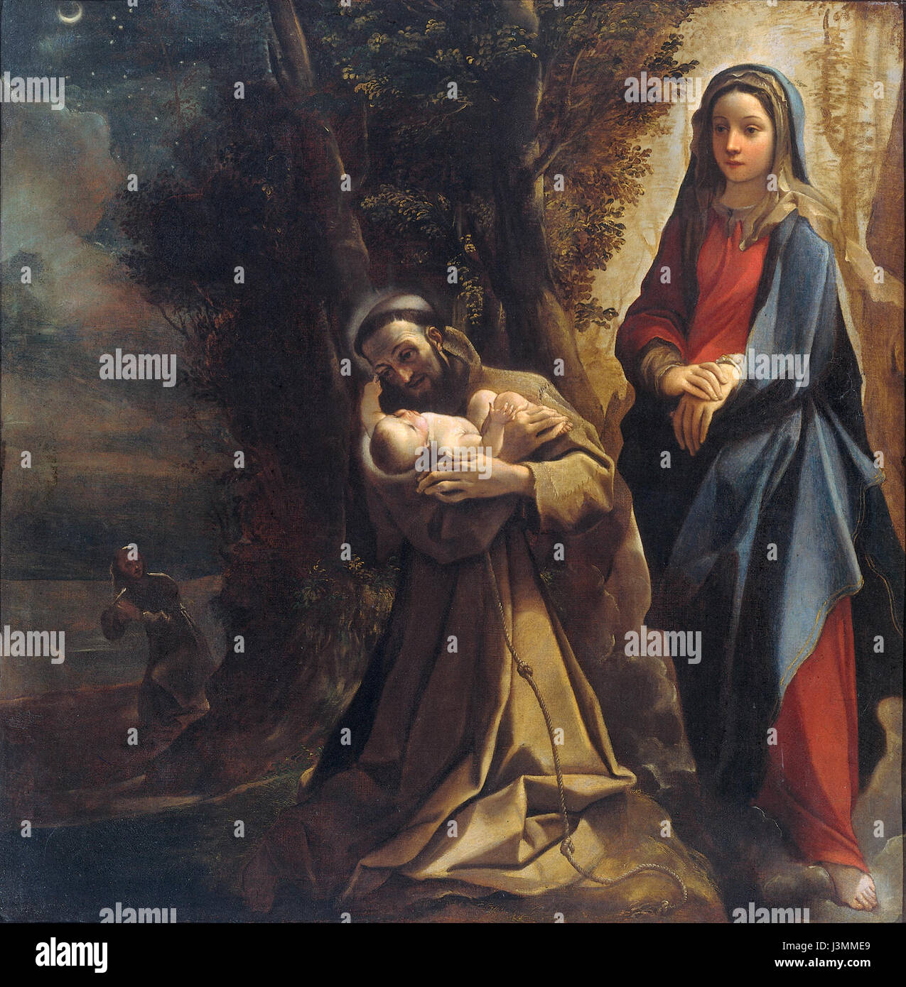 Das Gemälde „die Vision des Heiligen Franz von Assisi“ im Rijksmuseum zeigt die göttliche Vision des heiligen. Das Kunstwerk zeigt religiösen Symbolismus und fängt Franziskus in einem Moment der spirituellen Offenbarung ein, typisch für religiöse Kunst aus der Renaissance. Stockfoto