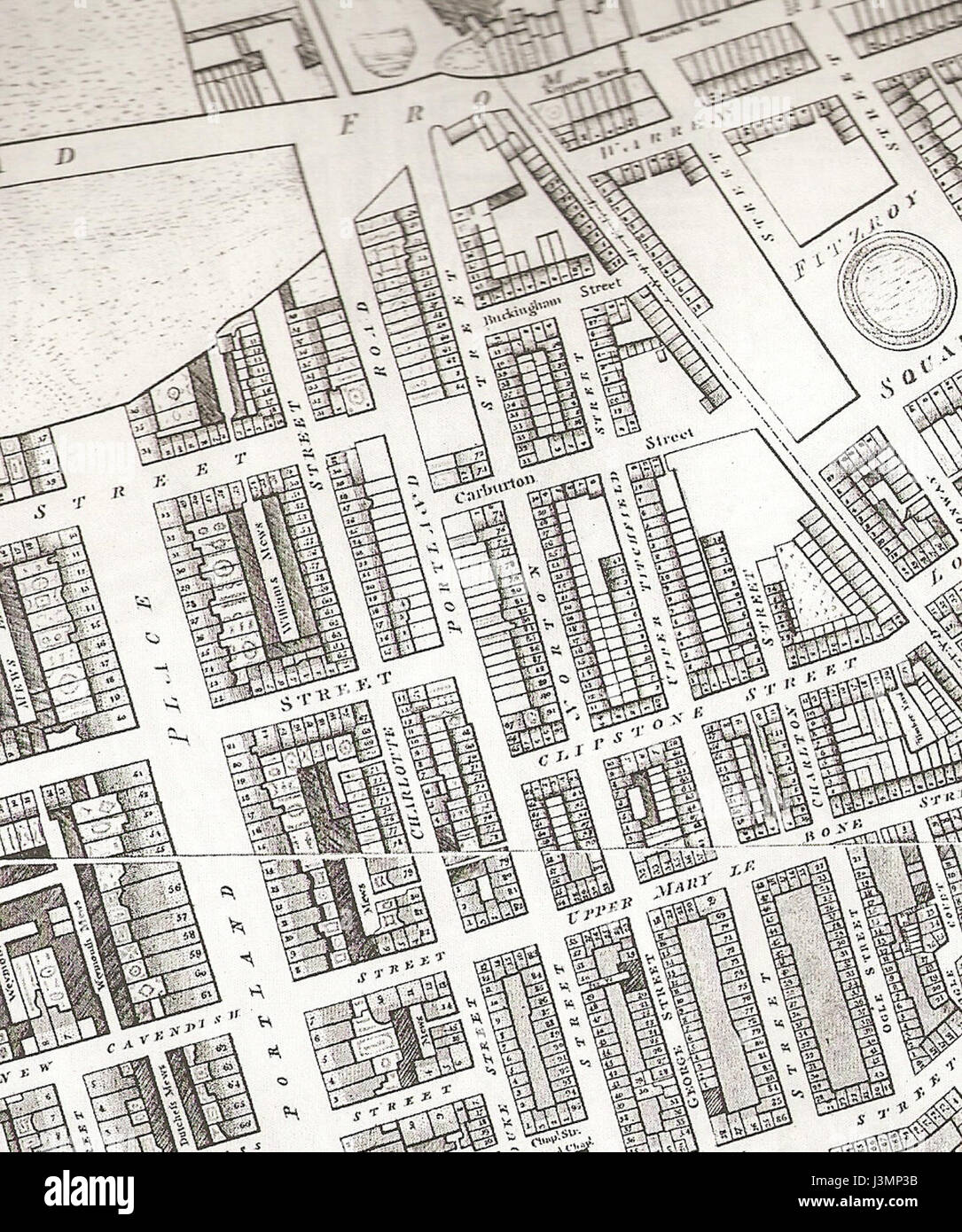 Horwoodâ Karte der Great Portland Street, die um 1793 erstellt wurde, zeigt das städtische Layout und die architektonische Entwicklung dieser Gegend in London während des späten 18. Jahrhunderts und gibt wertvolle Einblicke in das Wachstum der cityÂ während dieser Zeit. Stockfoto