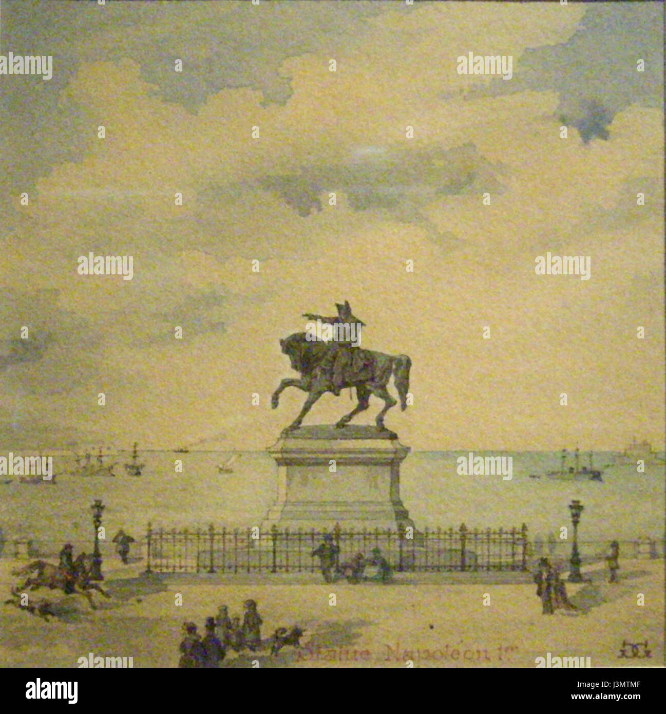 Die Statue Napoleons I. in Cherbourg, Frankreich, wurde von Gustave Gutelle geschaffen und ist ein prominentes Denkmal zur Feier des französischen Kaisers. Sie spiegelt die historische Ehrfurcht vor Napoleons militärischer Führung und dem Erbe in der französischen Kultur wider. Stockfoto
