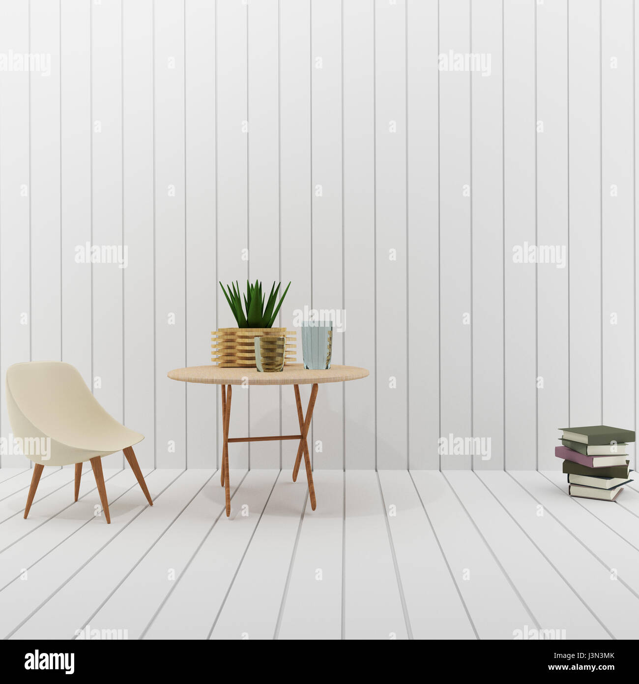 Innenraum mit weißen Loft Raumgestaltung in 3D-Rendering Stockfoto