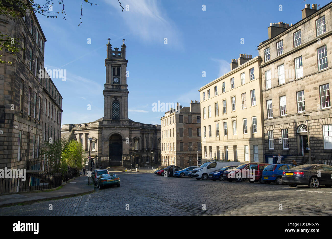 St Vincent Street in Edinburghs Neustadt, Blick in Richtung St. Stephens Kirche Stockbridge. Stockfoto