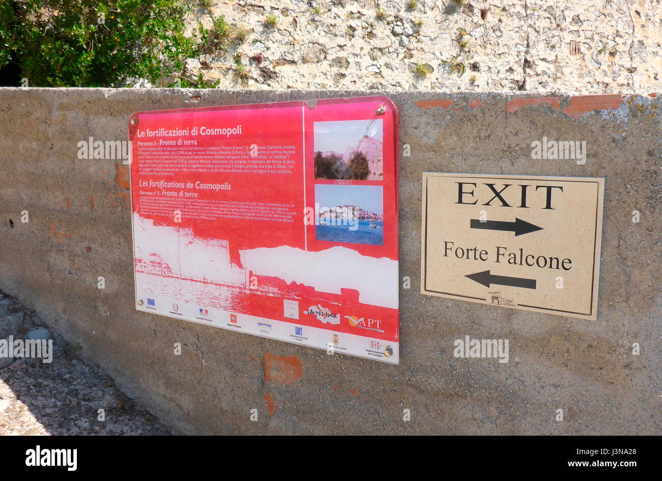 Info zu unterzeichnen Fort Falcone, Portoferraio, Elba, Toskana, Italien, Europa Stockfoto