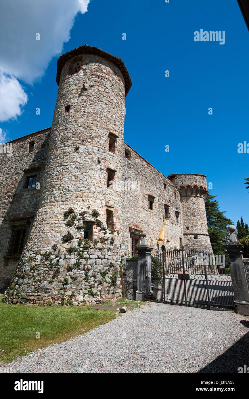 Castello di Meleto, Burg Meleto, Turm, Burg aus dem 11. Jahrhundert, Massellone Tal, Gaiole In Chianti, Siena, Toskana, Italien, Europa Stockfoto
