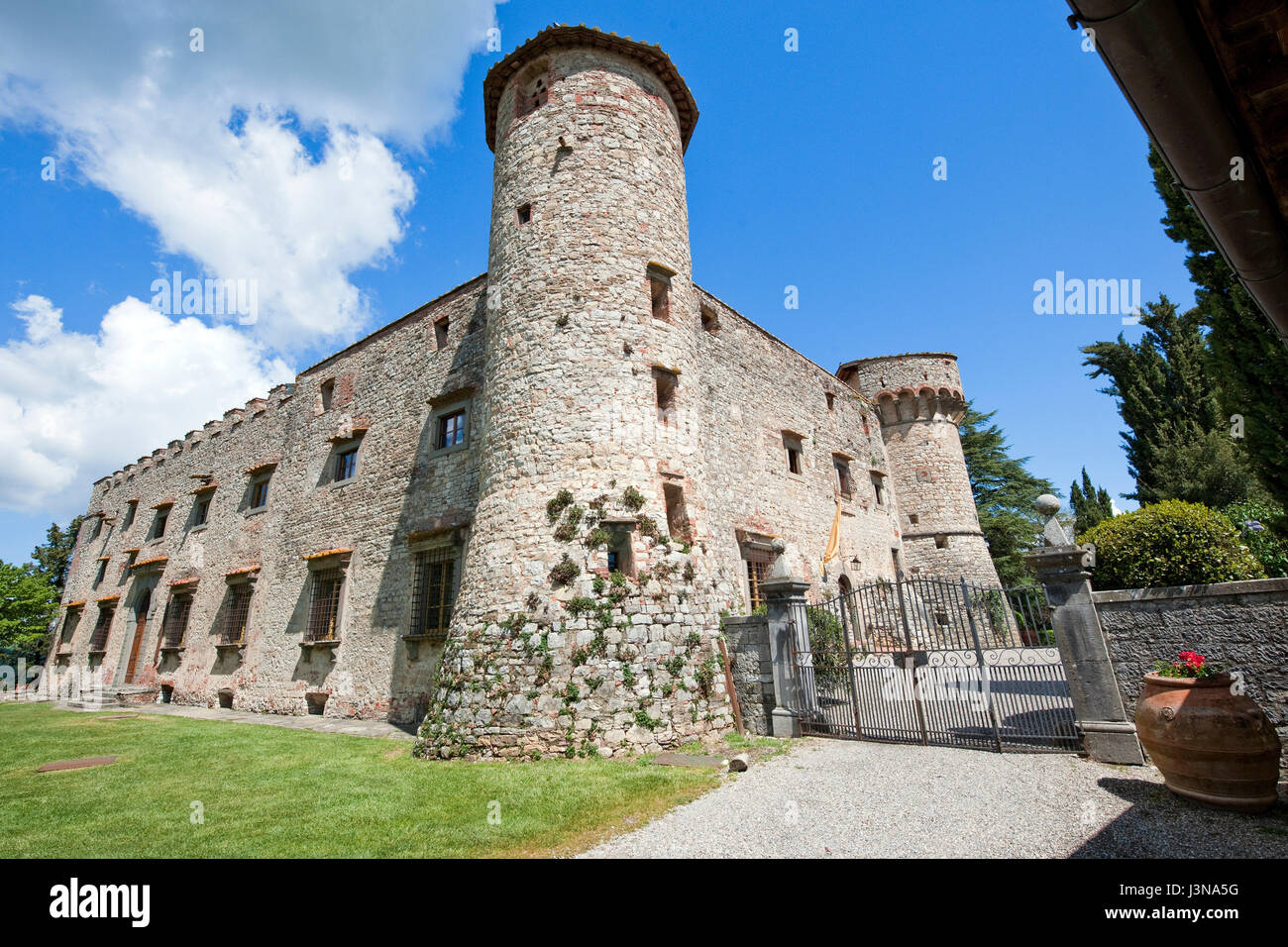 Castello di Meleto, Burg Meleto, Turm, Burg aus dem 11. Jahrhundert, Massellone Tal, Gaiole In Chianti, Siena, Toskana, Italien, Europa Stockfoto