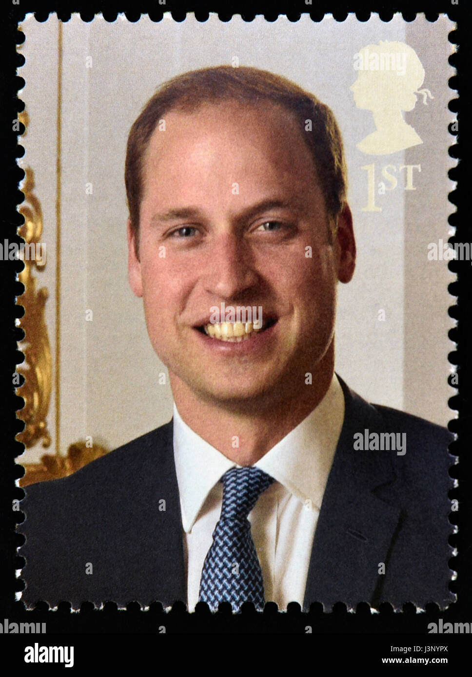 Briefmarke. Great Britain. Königin Elizabeth II. 2016. HM die Königin den 90. Geburtstag. Detail der Sonderblock HMQ90. Prinz William. Stockfoto