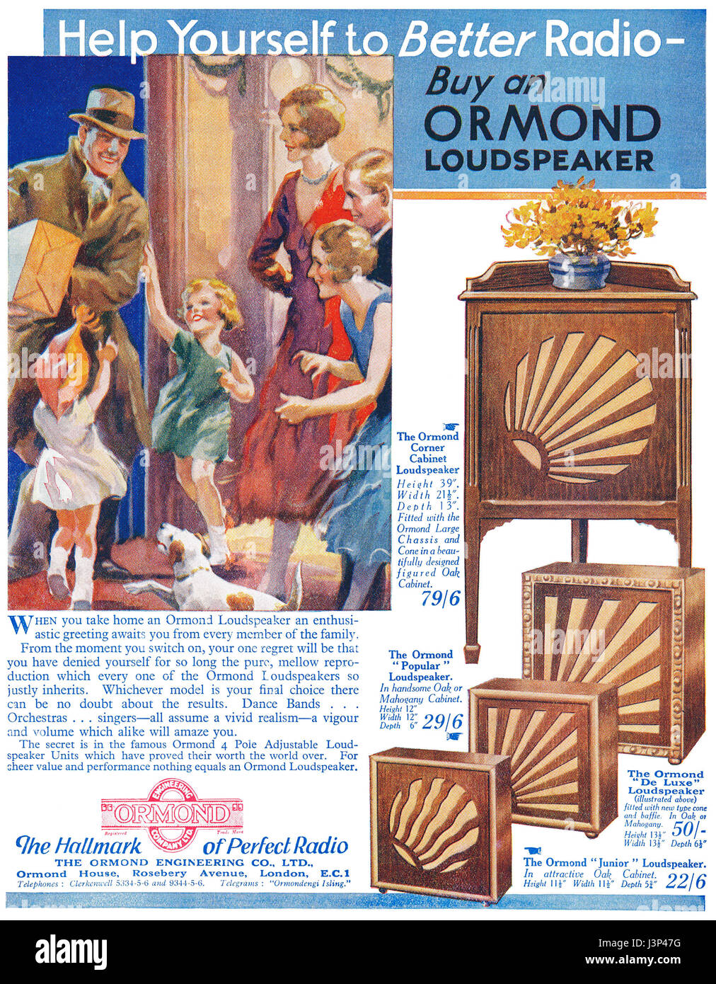 1931 britische Werbung für den Ormond-Lautsprecher. Stockfoto
