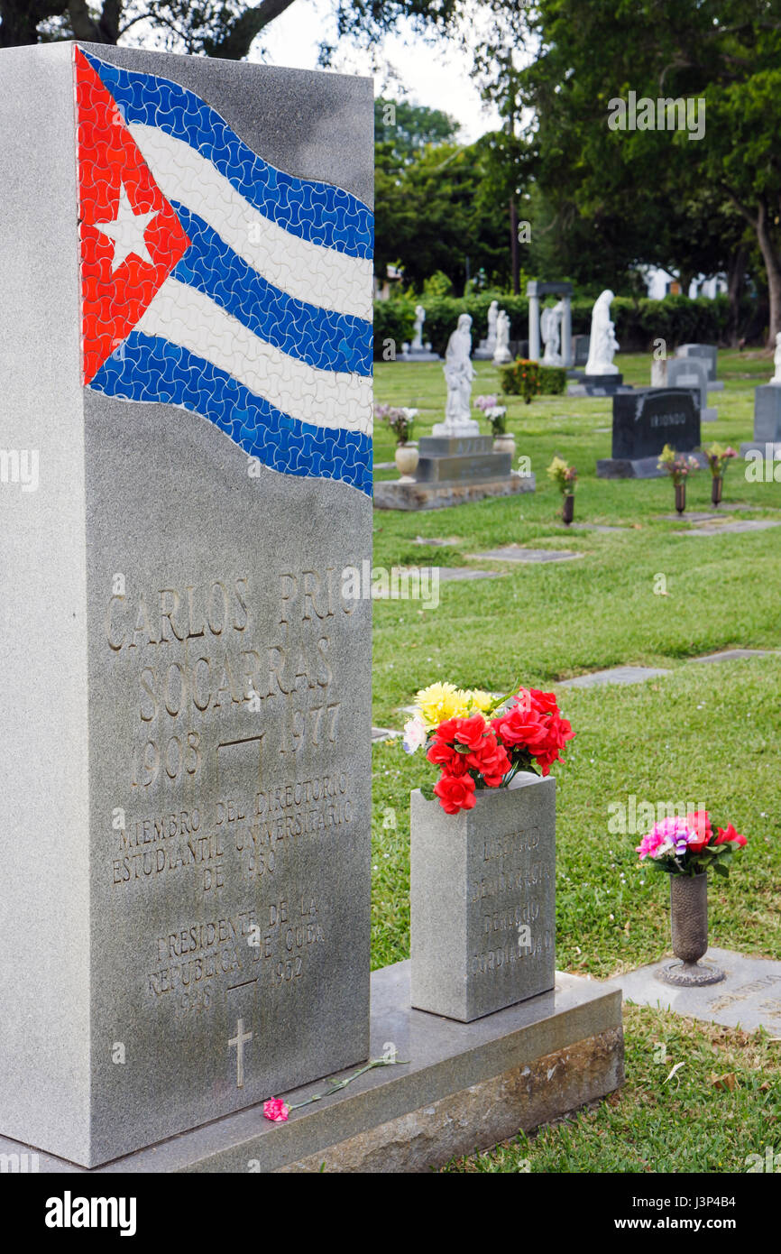 Miami Florida, Little Havana, Woodlawn Park Memorial Cemetery, Grab, Grabstein, Carlos Prio Socarras, kubanischer Präsident, Einwohner, Exil, Exil, FL081113018 Stockfoto