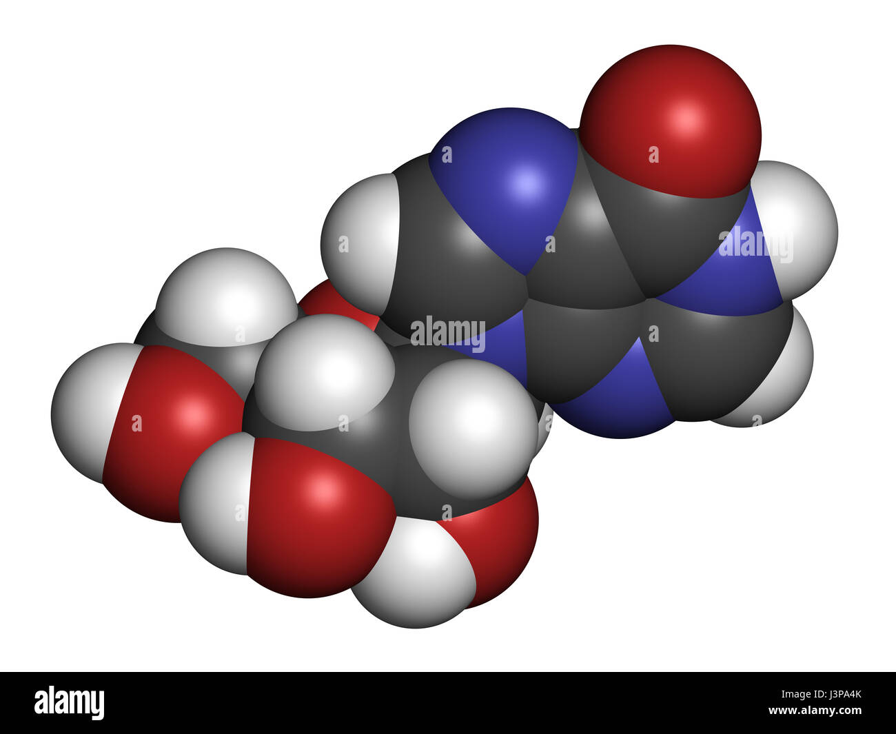 Inosin-Nukleosid-Molekül. In tRNA gefunden. Als Fitness Nahrungsergänzung verwendet. Atome sind als Kugeln mit konventionellen Farbcodierung vertreten: h Stockfoto