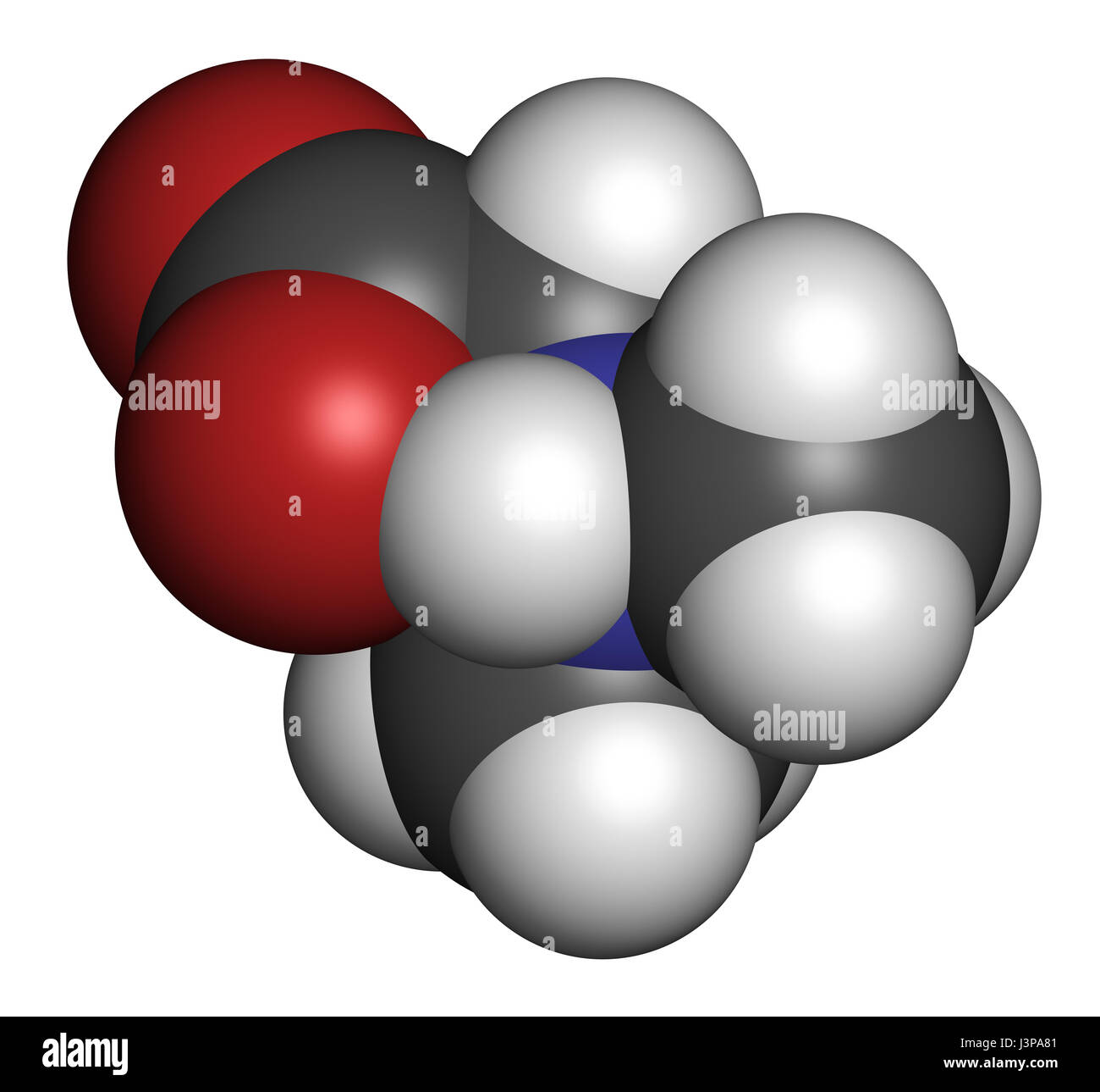 Dimethylglycin (DMG)-Molekül. Methylierte Ableitung von Glycin, in leistungssteigernde Nahrungsergänzungsmittel verwendet. Atome sind als Sphe dargestellt. Stockfoto