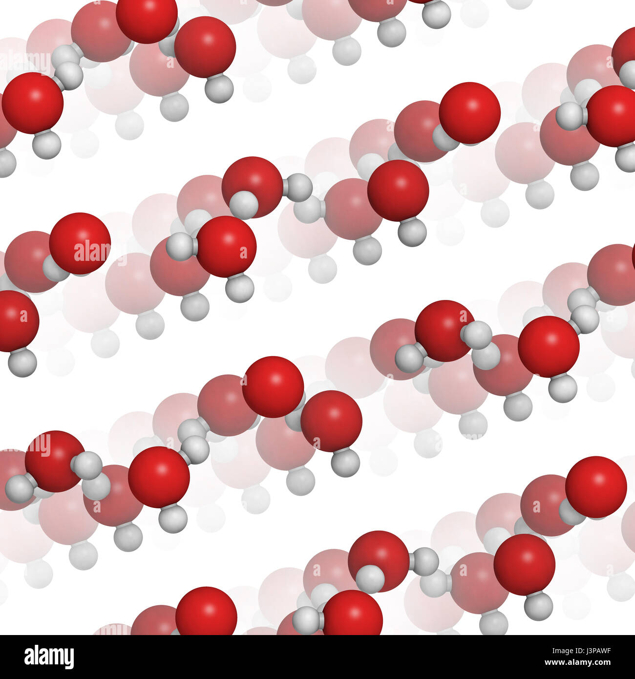 Eis (gefrorenes Wasser, Sechskant), Kristallstruktur. Atome als Farbe  codiert Sphären: Sauerstoff, rot; Wasserstoff, weiß Stockfotografie - Alamy