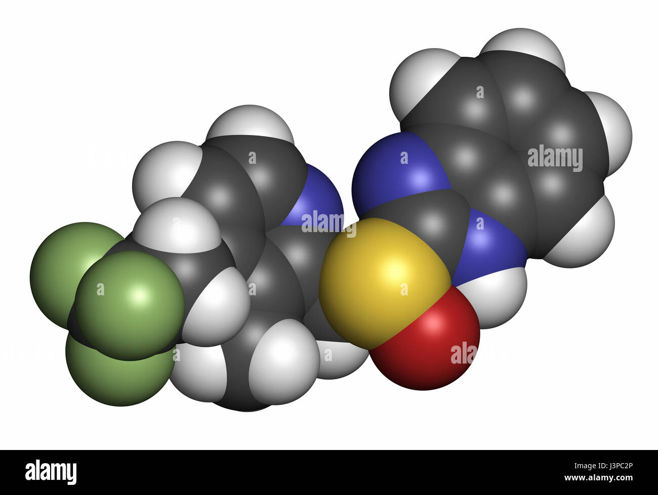 Dexlansoprazole Magengeschwür Wirkstoffmolekül (Protonenpumpenhemmer). Atome sind als Kugeln mit konventionellen Farbcodierung vertreten: Wasserstoff (weiß) Stockfoto