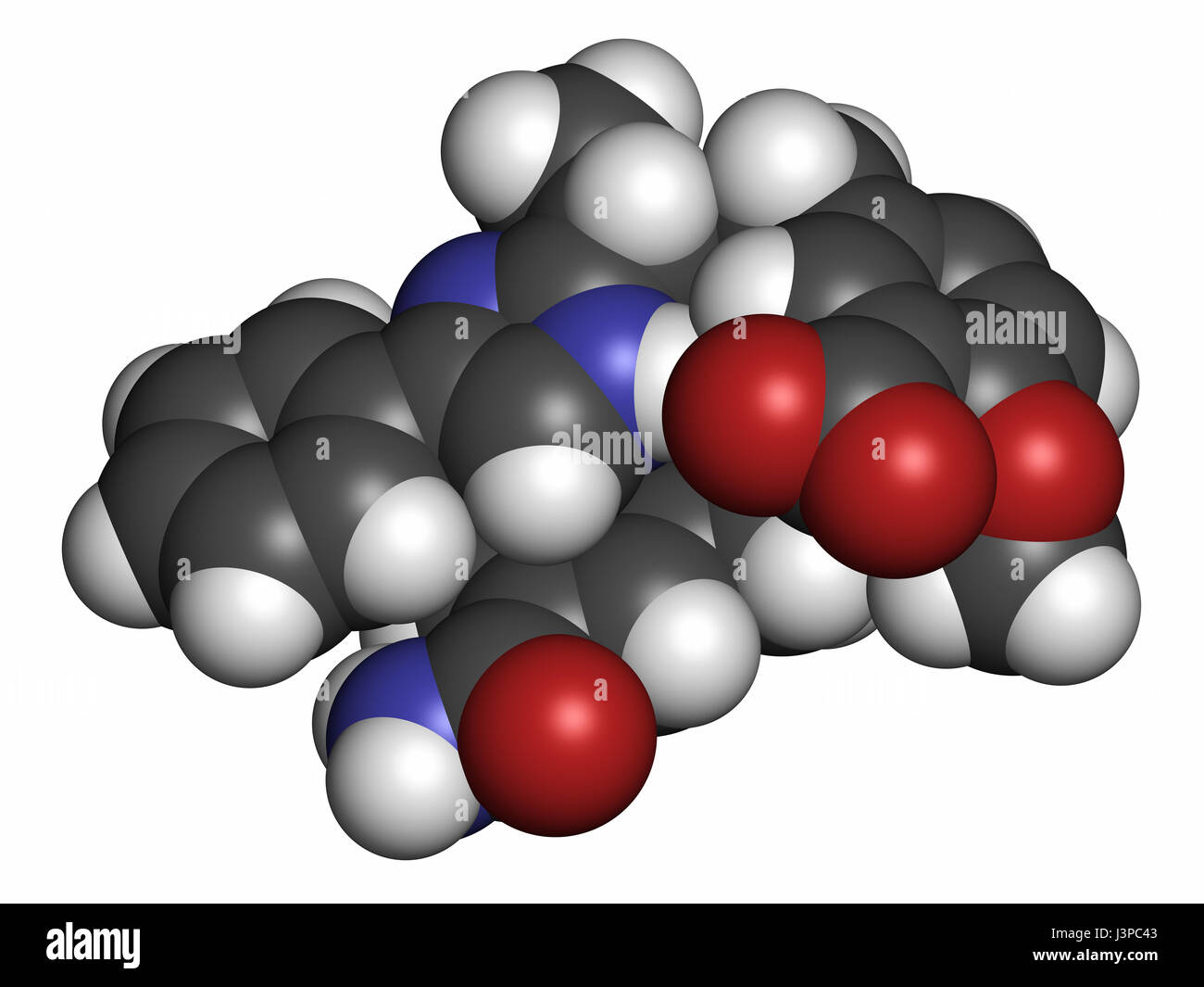Eluxadoline Reizdarm-Syndrom (IBS) Wirkstoffmolekül. Atome sind als Kugeln mit konventionellen Farbcodierung vertreten: Wasserstoff (weiß), Kohlenstoff (g Stockfoto