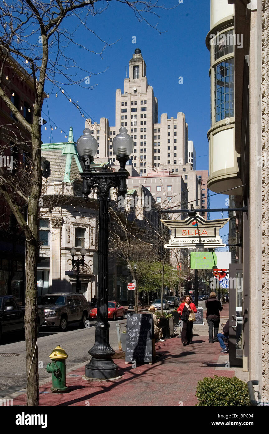 Durch die Straßen der Innenstadt von Providence, Rhode Island, USA Stockfoto