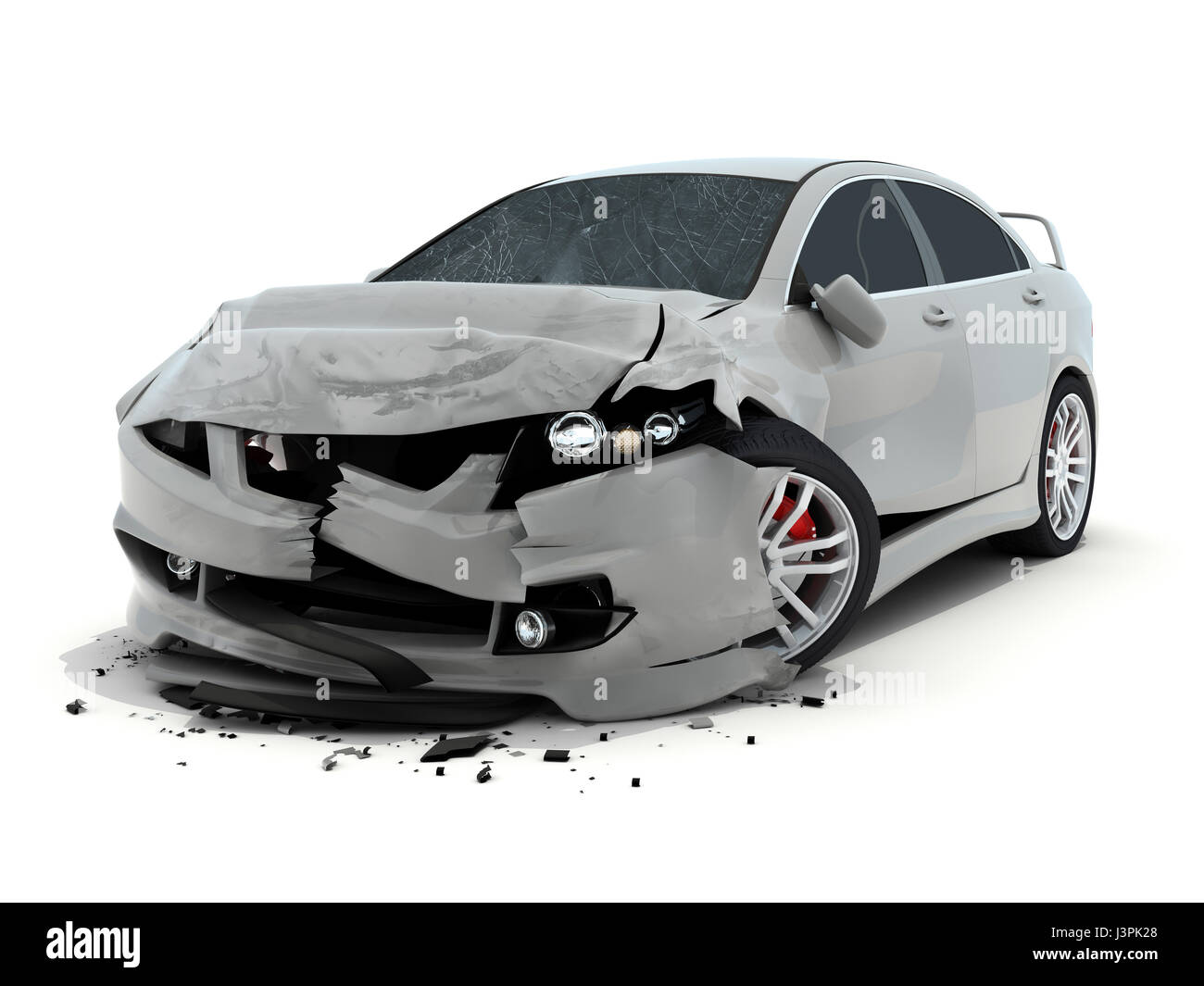 Autounfall auf weißem Hintergrund. 3D illustration Stockfoto