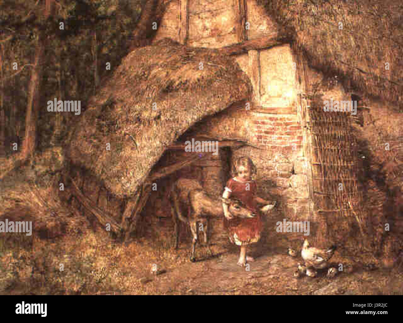 John Henry Dells „Fütterungszeit“ fängt einen ruhigen, intimen Moment ein, vielleicht eines Tieres oder einer häuslichen Umgebung, und zeigt den natürlichen Akt der Fütterung mit detailliertem Realismus. Stockfoto