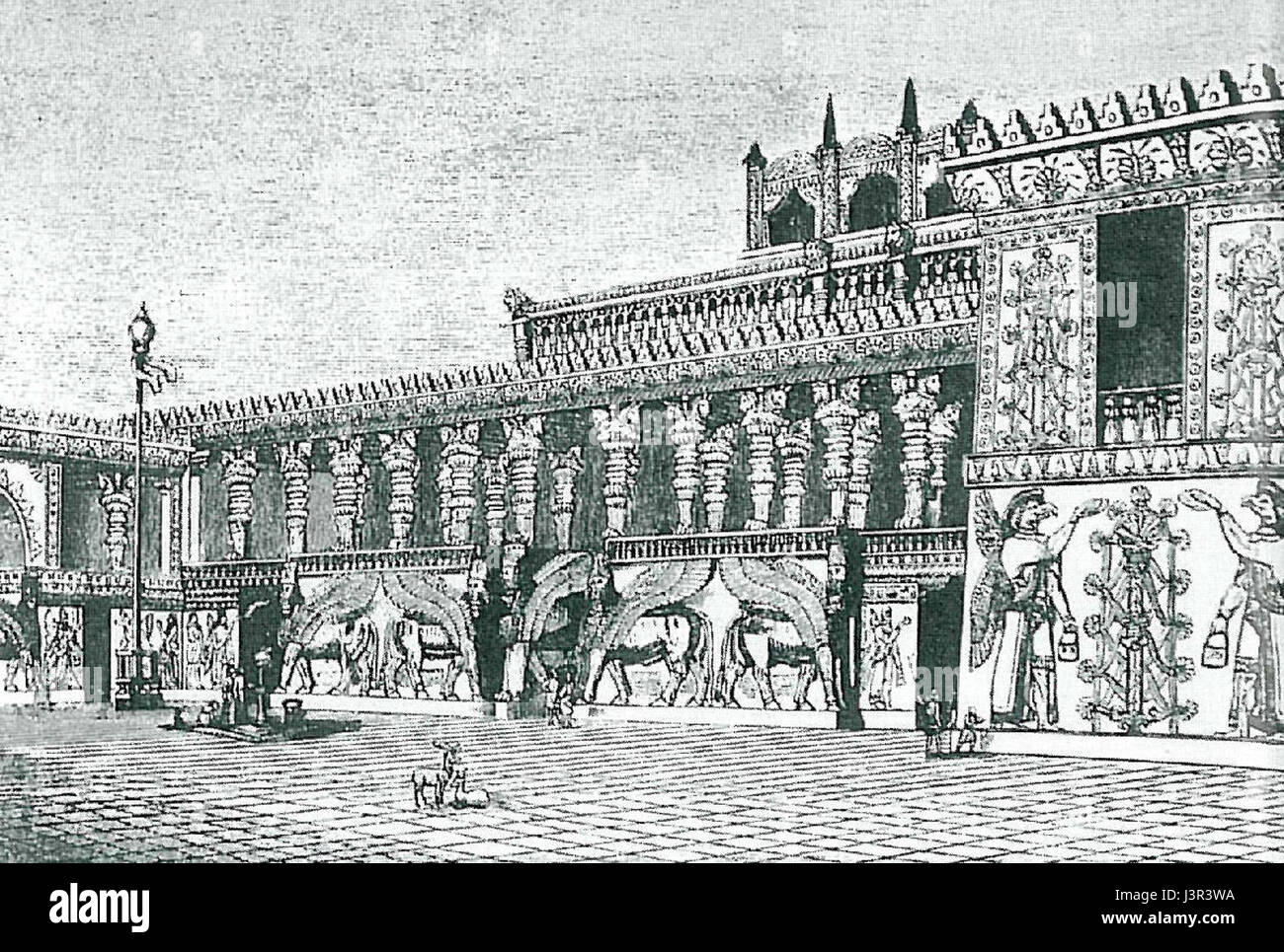 Chorsabad bezieht sich auf eine antike assyrische Stadt. Der Wiederaufbau der Stadt im 19. Jahrhundert war in der Archäologie von Bedeutung, insbesondere durch die Entdeckung des Palastes und seiner detaillierten Reliefs, die Assyrische Könige darstellten. Stockfoto