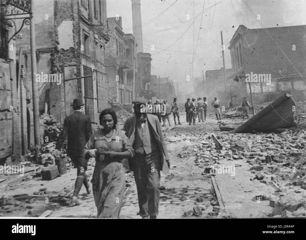 Incendie de Salonique En 1917 rue Egnatia Stockfoto