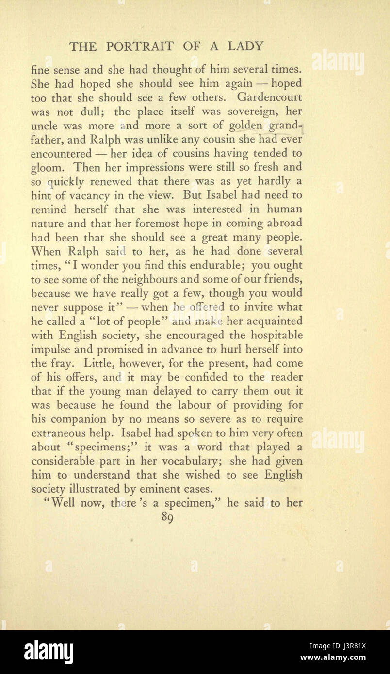 James das Porträt einer Dame, Vol. I, p. 89 Stockfoto