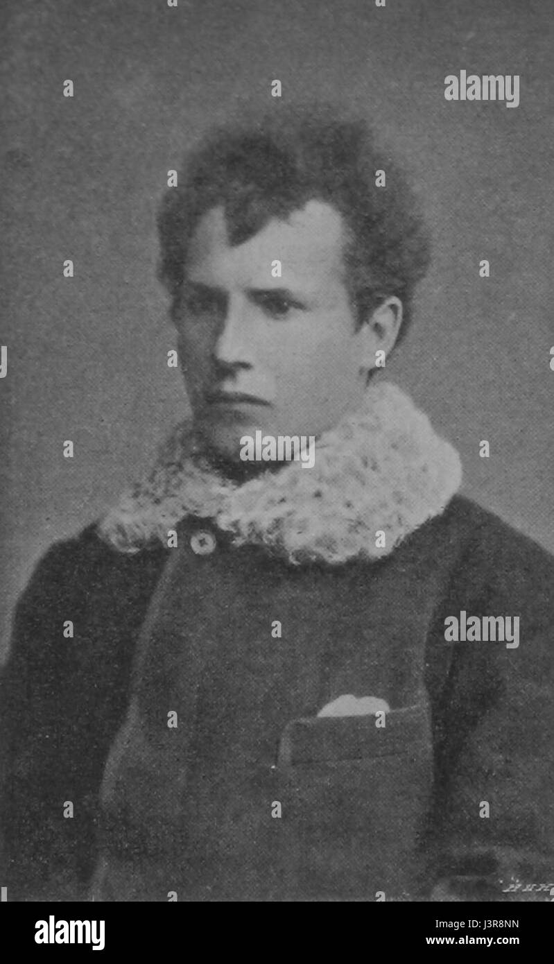 Ein Porträt von Jan Kasprowicz, einem polnischen Dichter aus dem 19. Jahrhundert, der seinen Beitrag zur polnischen Literatur und seine Rolle bei der nationalen kulturellen Wiederbelebung festlegt. Stockfoto