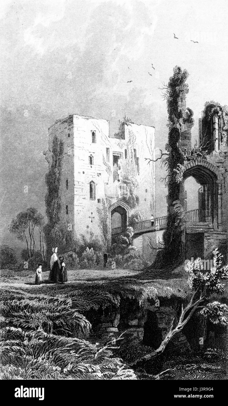 Der Donjon von Ragland Castle in Monmouthshire, Wales, ist eine historische Festung aus dem 11. Jahrhundert. Es wurde ursprünglich von der Familie de Clare erbaut und später erweitert. Der Donjon ist ein bedeutendes Beispiel normannischer Militärarchitektur. Stockfoto