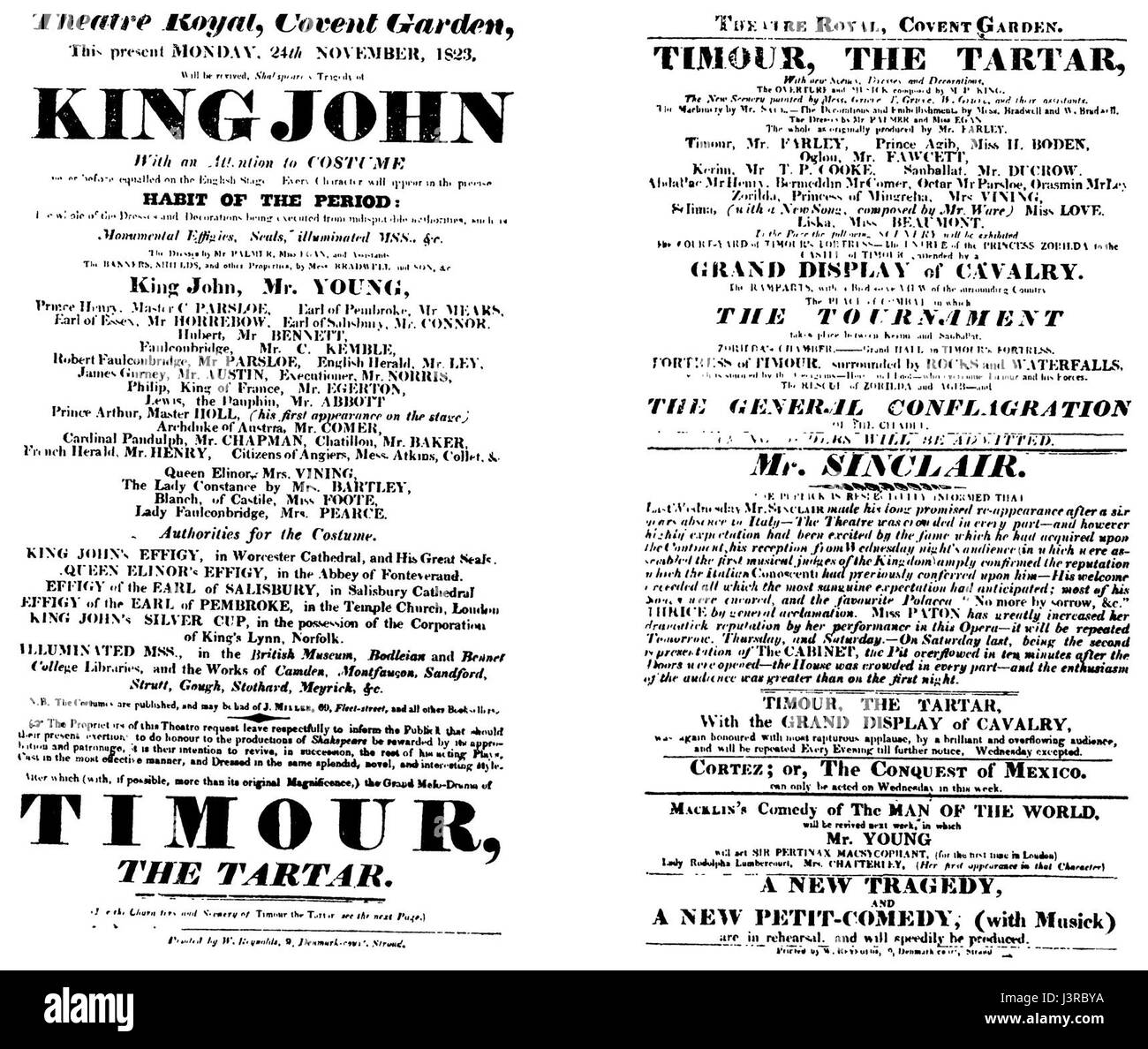 König Johann Theaterzettel 1823 Stockfoto