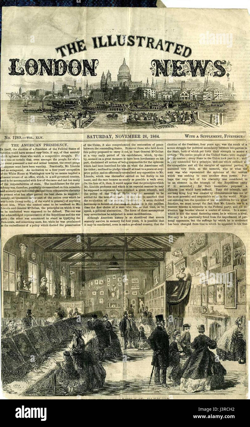 Diese Reproduktion zeigt die Titelseite der Illustrated London News, einer britischen Zeitung aus dem 19. Jahrhundert, die für ihre detaillierten Illustrationen und Berichte über globale Ereignisse während ihrer Zeit bekannt ist. Stockfoto