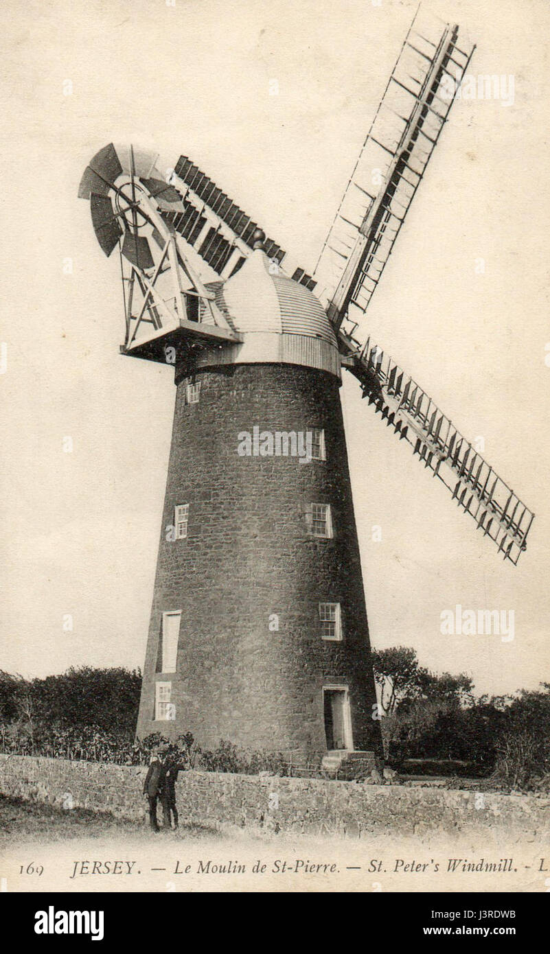 Ein historisches Bild oder Gemälde der St. Peter's Church in Jersey aus dem Jahr 1906, das die Architektur und das kulturelle Erbe des frühen 20. Jahrhunderts widerspiegelt. Stockfoto