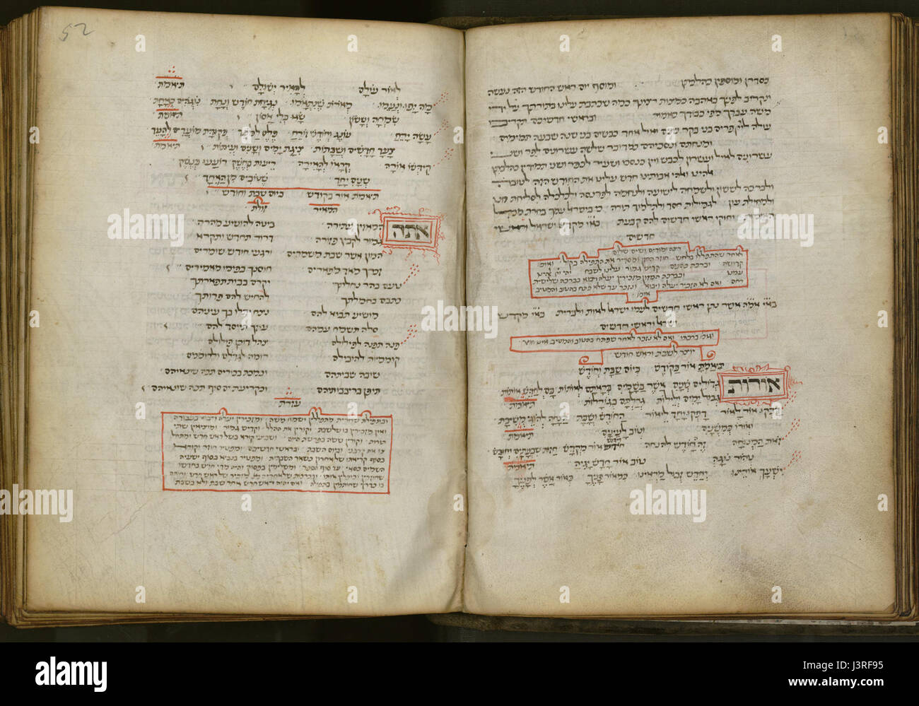 Das jüdische römische Gebetsbuch, ein 52-seitiger Text, ist ein religiöses Buch, das in der jüdischen Liturgie verwendet wird. Es beinhaltet Gebete auf Hebräisch, die Einblicke in jüdische religiöse Praktiken und den Einfluss der römischen Kultur auf die jüdischen Gemeinden in der Antike bieten. Stockfoto