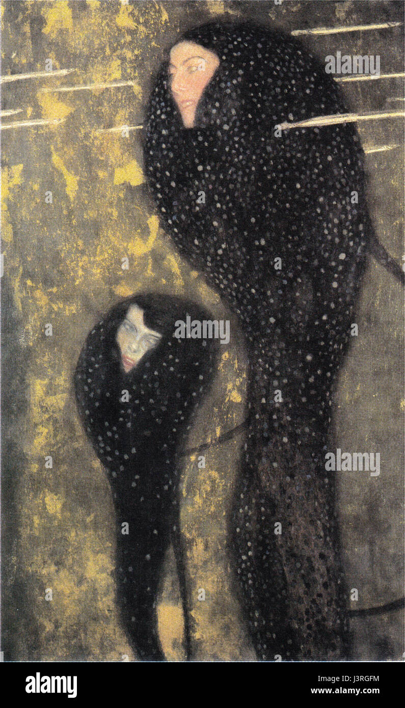 Klimts „Nixen“ (auch als „Silberfische“ bezeichnet) ist ein Gemälde, das mythologische Kreaturen in einem symbolischen und ornamentalen Stil darstellt. Das Kunstwerk zeigt Klimts charakteristische Ästhetik, die figurative und dekorative Elemente miteinander verbindet. Stockfoto