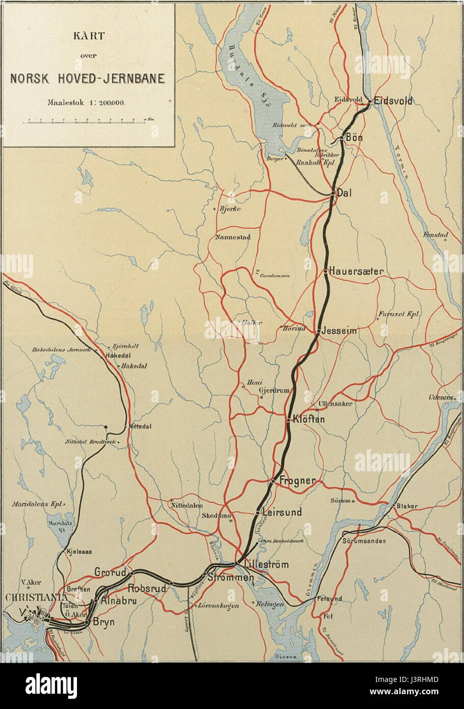 Kart über Norsk Hoved jernbane Stockfoto