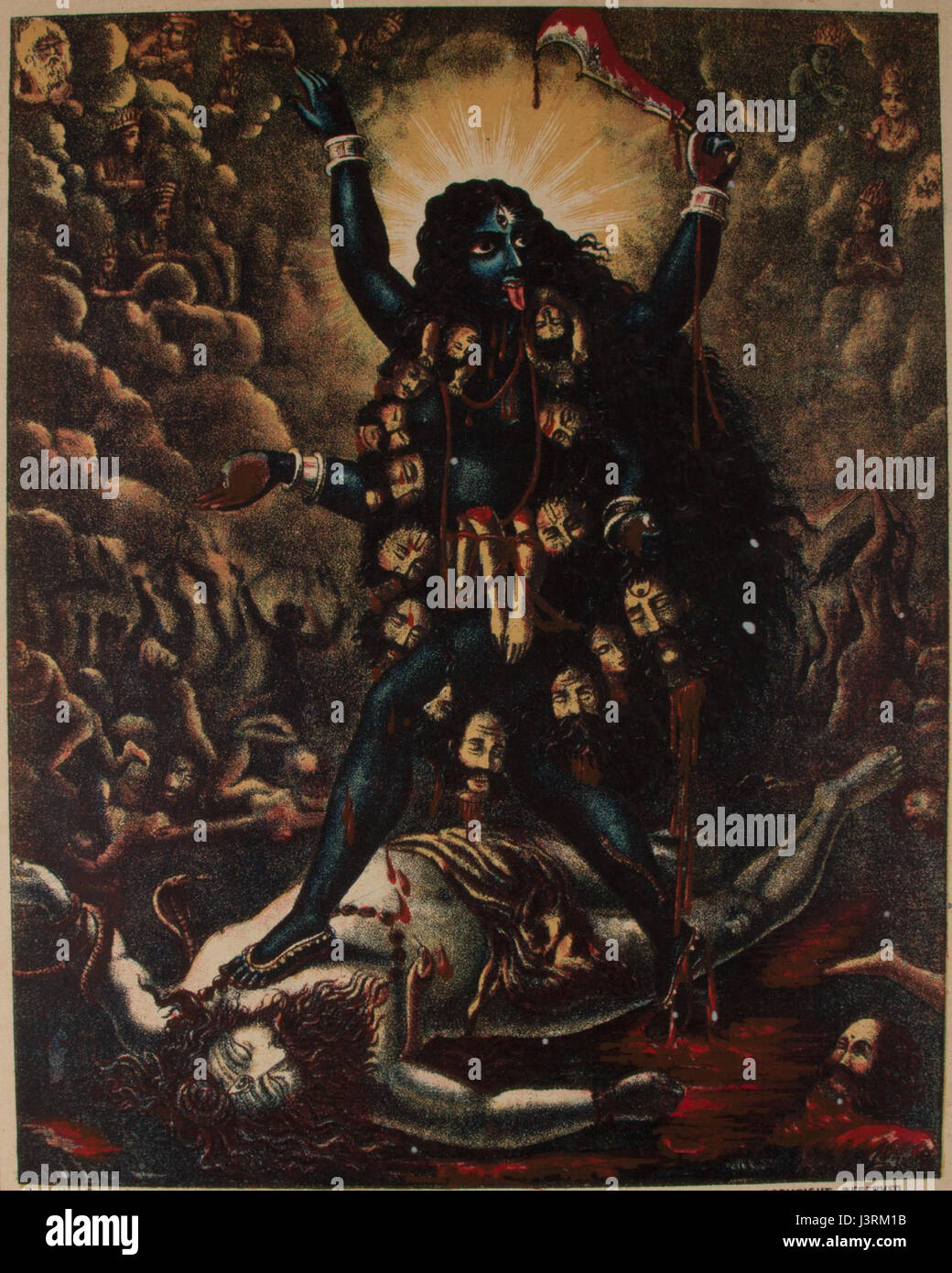 Die Darstellung von Kali aus der Zeit 1885-1895 könnte sich auf ein historisches Kunstwerk oder eine Skulptur beziehen, die die hinduistische Göttin Kali darstellt, die mit Zerstörung, Transformation und Ermächtigung verbunden ist. Stockfoto