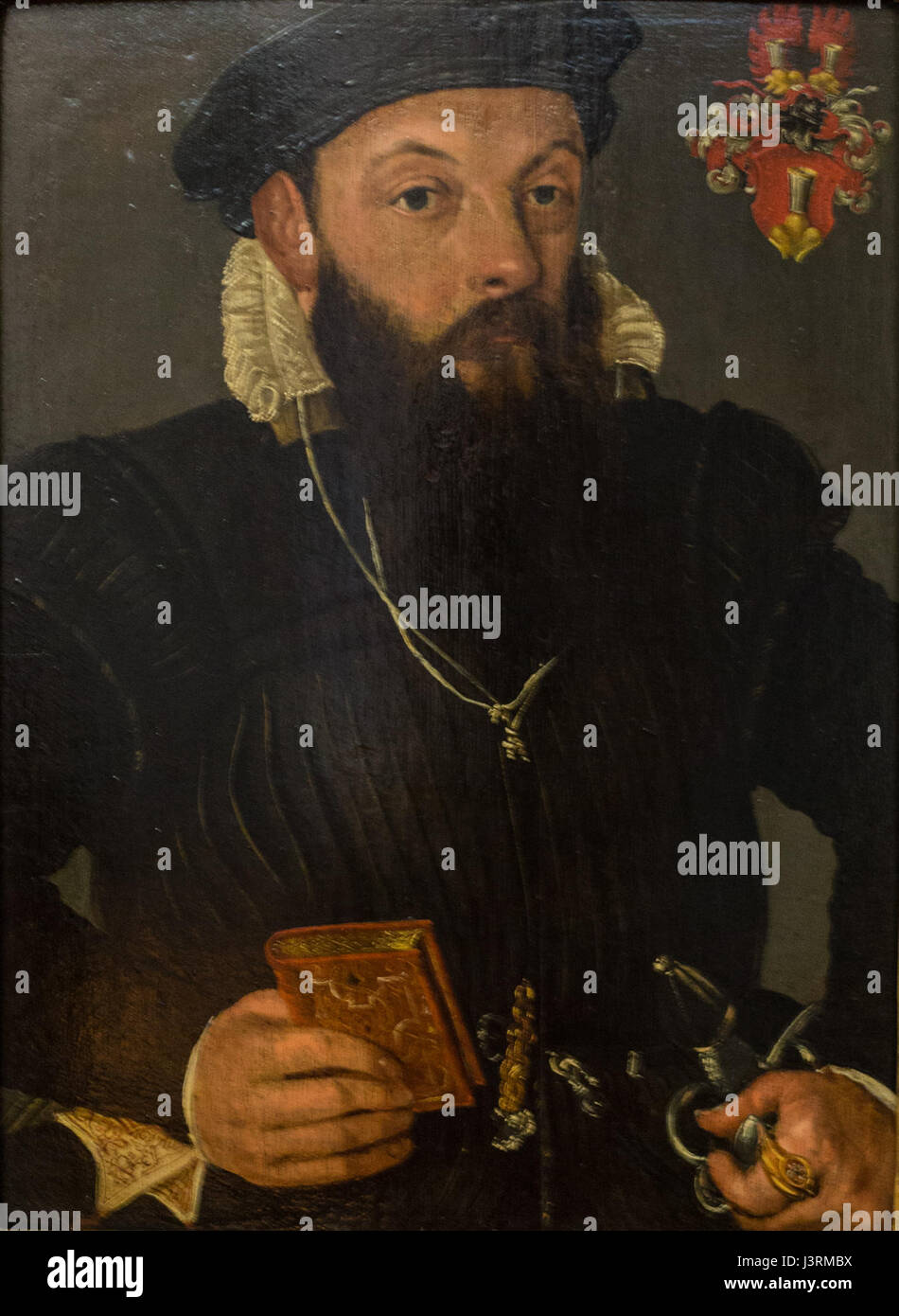 Jean Schenckbecherâ' diptyque droite ist ein Kunstwerk, das sich möglicherweise auf ein zweiteiliges Werk bezieht. Dieses künstlerische Format besteht in der Regel aus zwei Panels, die entweder miteinander verbunden oder getrennt sind und oft eine doppelte Erzählung oder ein komplementäres Thema vermitteln, das für bestimmte europäische Kunsttraditionen charakteristisch ist. Stockfoto