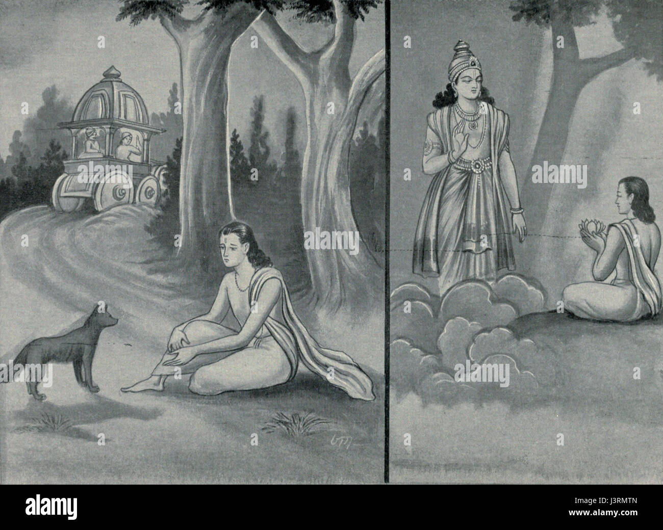 Indra führen Kashyapa in Form von Tier und wenn Kashyapa echte Form von Indra, die er durch Kashyap verehrt wurde gefunden Stockfoto