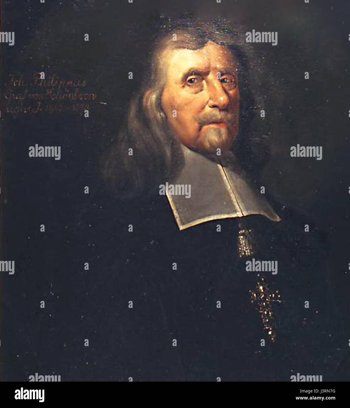 Johann Philipp von Schönborn war ein deutscher Fürstbischof und einflussreicher Vertreter des 17. Und 18. Jahrhunderts. Er spielte eine Schlüsselrolle bei der Entwicklung der barocken Architektur und Kultur, insbesondere beim Bau des Palastes SchÃ¶nborn und anderen Großprojekten. Stockfoto