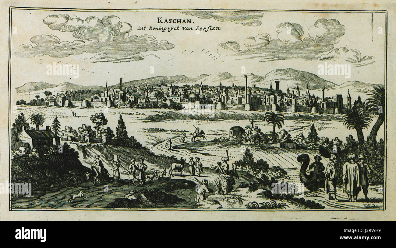 Dies bezieht sich auf eine historische Karte oder ein Dokument, die Kaschan (eine Stadt in Persien/Iran) im Königreich Persien aus dem Jahr 1690 darstellt, illustriert von Peeters Jacob. Stockfoto Dies bezieht sich auf eine historische Karte oder ein Dokument, die Kaschan (eine Stadt in Persien/Iran) im Königreich Persien aus dem Jahr 1690 darstellt, illustriert von Peeters Jacob. Stockfoto